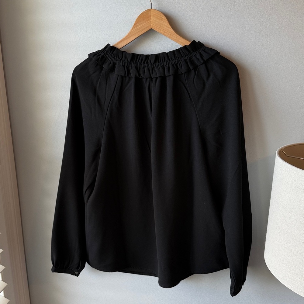 J.‎ Crew Drapey Ruffleneck Black Blouse in 365 Crepe - Picture 6 of 8